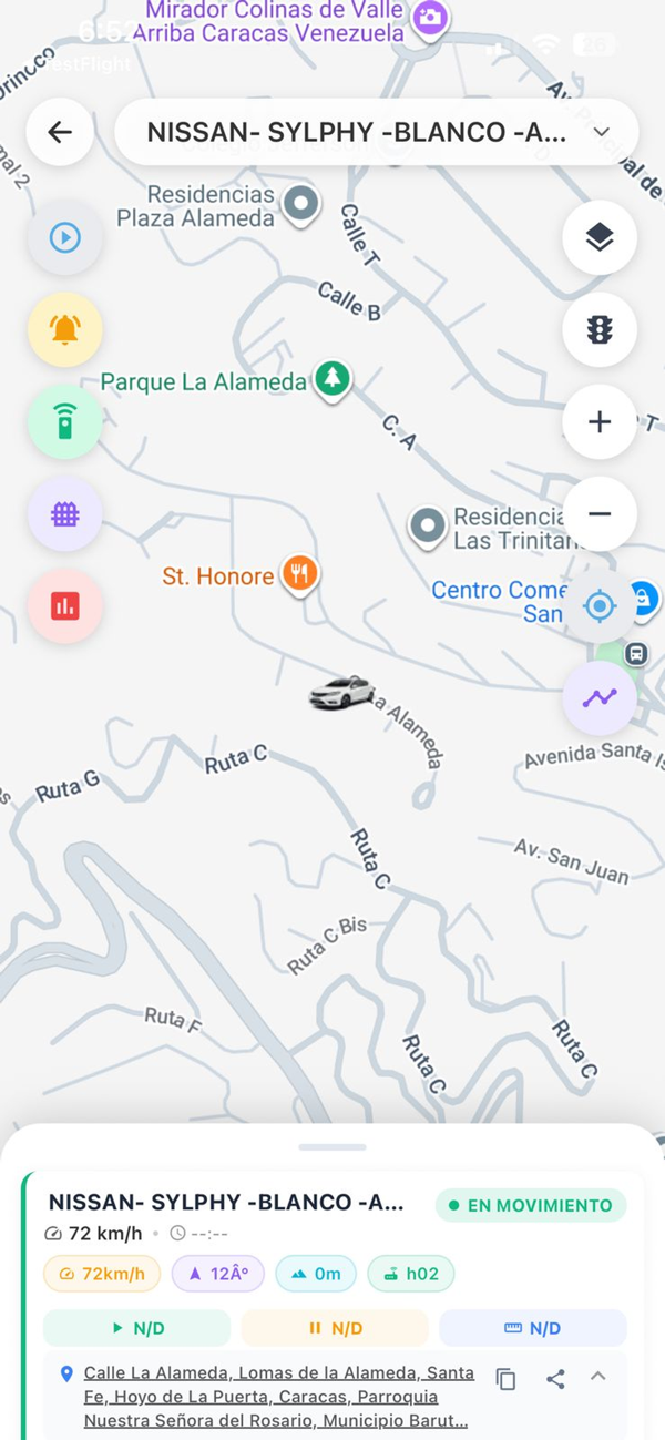 Pantalla de la app: detalle del vehículo
